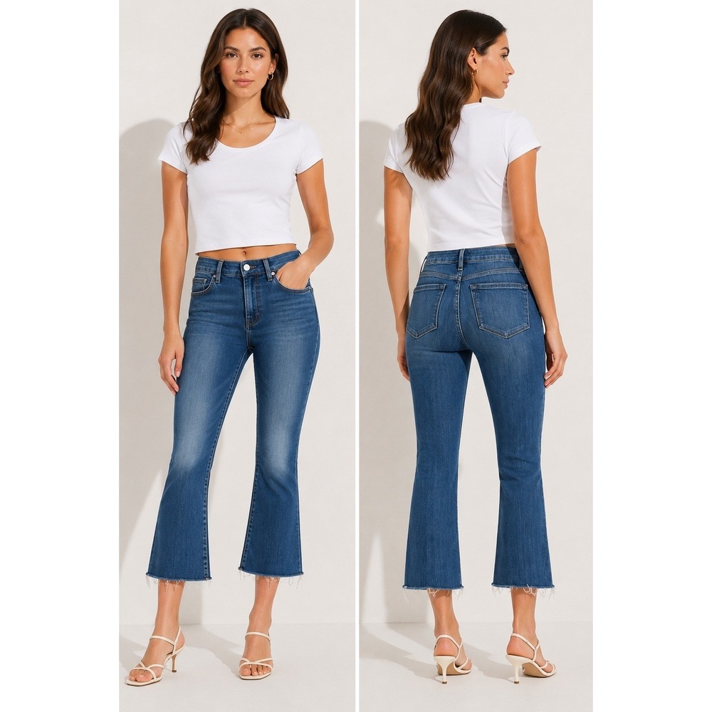 FRAME Le Crop Mini Boot Jeans Women 25 Blue Raw Hem Edgewater Boho Chic